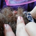 Extreme hairy bush play with mirror big clit pussy