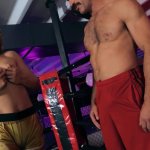 A long dick boxer Charles gets blowjob from a busty ring girl fucks her
