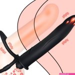 : Dual Penetration Vibrating Dildo with Penis Rings Strap-On Double Penetration Anal Sex Plug Dildo Vibrator with Cock Rings for Men Sex Enhance Butt Plug Strapon Anal Sex Toys for Couples Black :