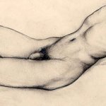 OWE ZERGE. Blindfolded naked boy pencil drawing signed. Art