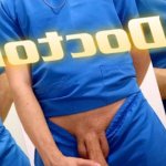 The doctor jerks off and fills his own uniform with CUM