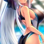 HD wallpaper: anime anime girls boobs big boobs swimwear ponytail white hair