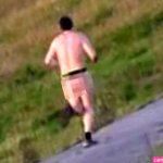 Nude runner wearing only bumbag and trainers spotted on casual jog at beauty spot