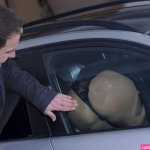 Busty brunette masturbating in her car fucking a guy in a parking lot