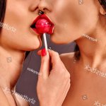Lesbian Women Lick Candy Erotic Foreplay Stock Photo 285447098