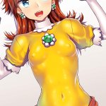 Princess Daisy blue eyes open mouth Nagase Haruhito small boobs nipples through clothing Super Mario series anime girls anime