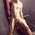MALE NUDE WARRIOR Jean Eugene Charles Alberti Print Athlete Naked Man Sword Gay Interest Oil Painting Nudity Art Mature