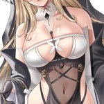 nuns long hair blonde big boobs thighs looking at viewer anime girls portrait display nun outfit horns gloves Implacable Azur Lane
