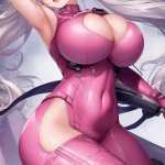big boobs armpits pink eyes open mouth boob pockets bursting breasts cleavage long hair huge breasts white hair anime anime girls portrait display bodysuit headphones happy twintails elbow gloves plugsuit Alice Nikke