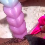 Vaginal sounds full of cream sex machine dildo all the way in the bad peach
