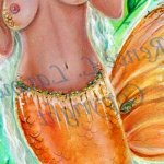ORIGINAL 7 X 14 Inches Topless Mermaid goldie Painting by Renee L. Lavoie