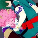 Mina Ashido and Izuku Midoriya have deep sex in the mens restroom.