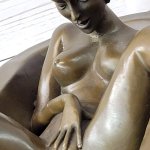 Erotic Art Nude Girl Masturbating in Bath Tub Bronze Sculpture Statue